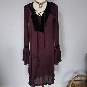 Velvet Trim Lace Up Whimsygoth Tunic Dress